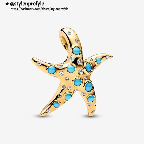 Pandora Sparkling Blue Starfish Dangle Charm - Picture 1 of 3